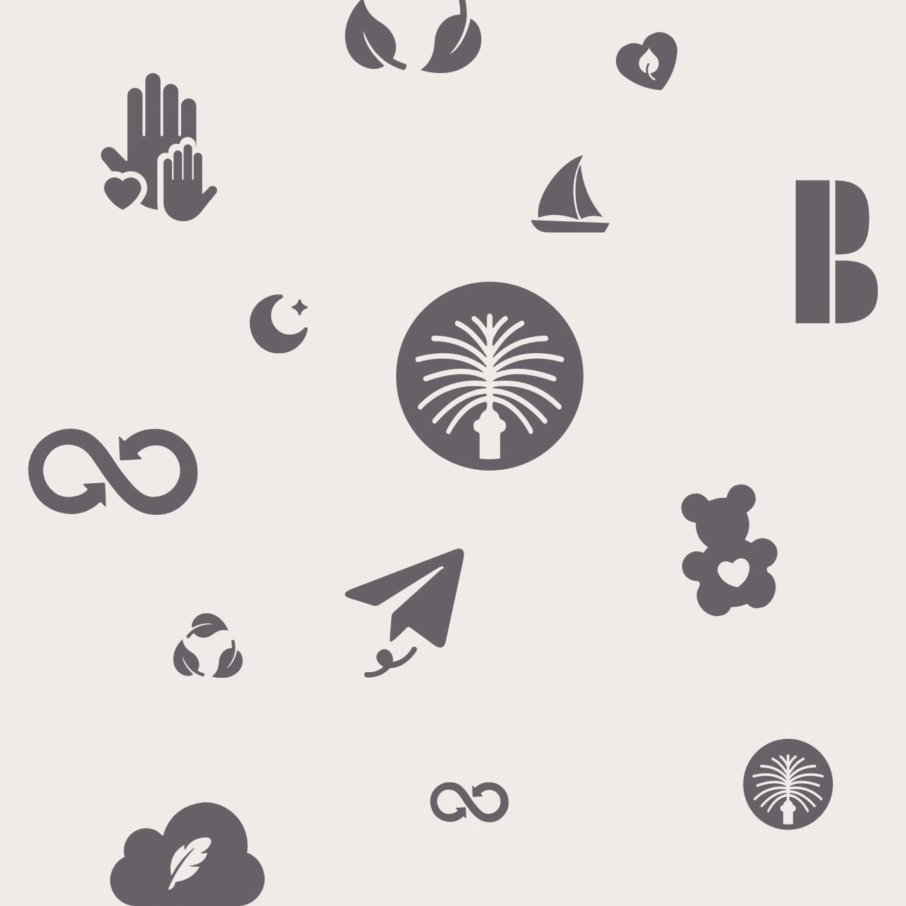 BabiCLOUD Boys Pyjamas made with TENCEL product icons and symbols in various designs on a light background.